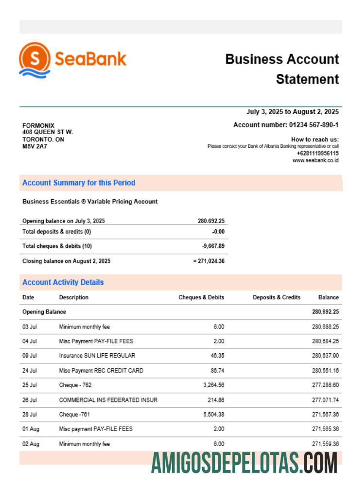 Declaração de empresa de negócios Seabank em formato Word e PDF